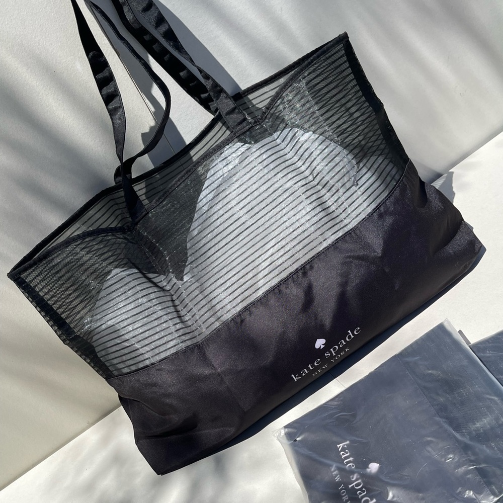 (new+tag) Kate Spade large tote classic black mesh size 24.5x14.5 inch - Picture 10 of 11